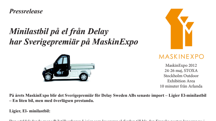 Minilastbil på el från Delay har Sverigepremiär på MaskinExpo