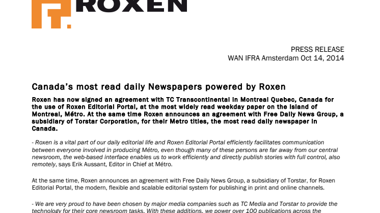 Canada’s most read daily Newspapers powered by Roxen