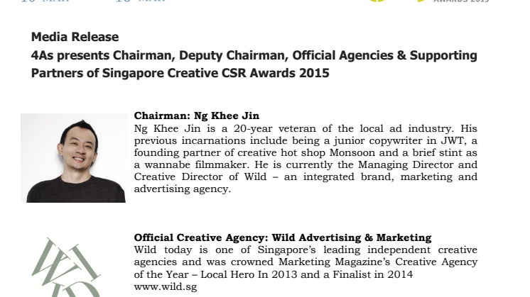 Singapore Creative CSR Awards 2015 - 4As presents Chairman, Deputy Chairman, Official Agencies & Supporting Partners