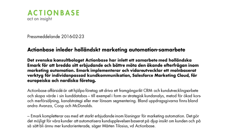 Actionbase inleder holländskt marketing automation-samarbete