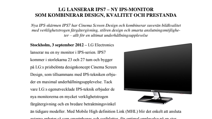 LG LANSERAR IPS7 – NY IPS-MONITOR SOM KOMBINERAR DESIGN, KVALITET OCH PRESTANDA