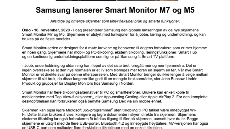 Samsung lanserer Smart Monitor M7 og M5