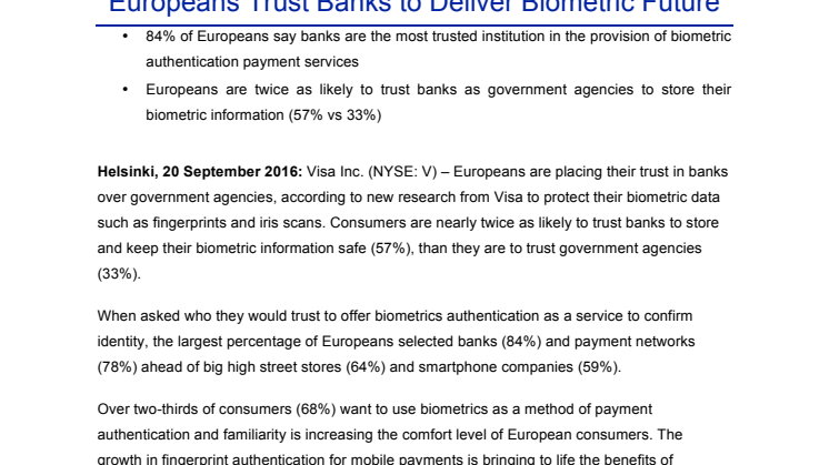 Europeans Trust Banks to Deliver Biometric Future