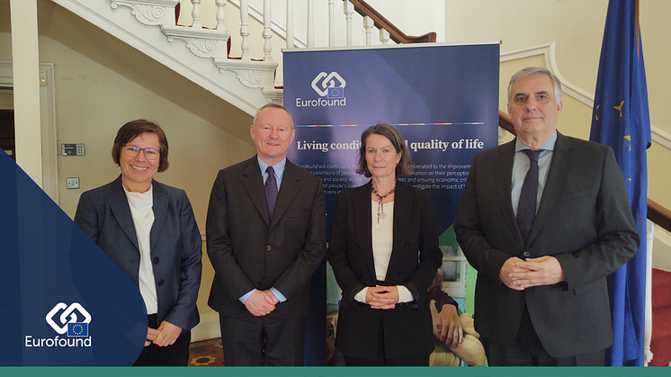 Left to right: Ursula Till-Tentschert, FRA Expert, Social Rights Sector, Equality, Roma and Social Rights Unit, Michael O’Flaherty, FRA Director, Maria Jepsen, Eurofound Deputy Director, Ivailo Kalfin, Eurofound Executive Director. Image © Eurofound 