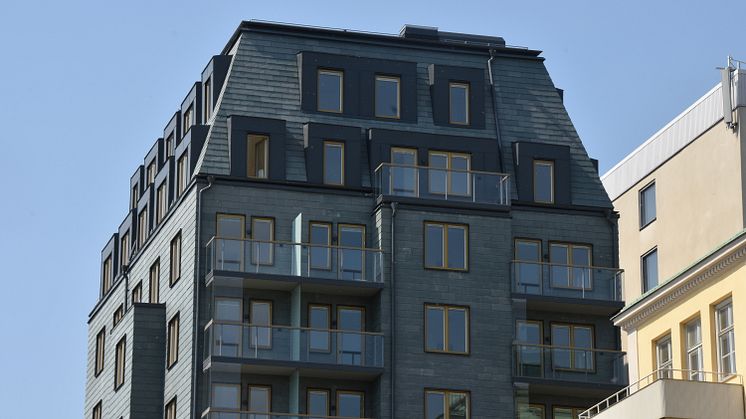 Tegnérs Torn med takskifferfasad blev nominerat till Årets Stockholmsbyggnad år 2020.