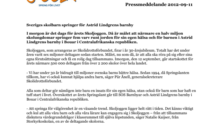 Sveriges skolbarn springer för Astrid Lindgrens barnby