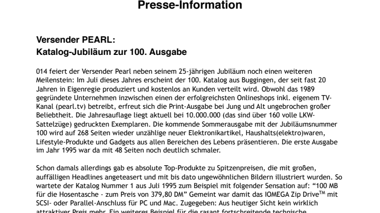 Versender PEARL: Katalog-Jubiläum zur 100. Ausgabe