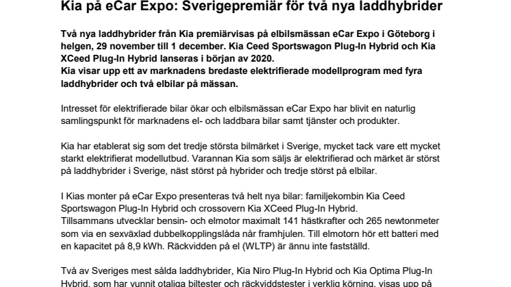 Kia på eCar Expo: Sverigepremiär för två nya laddhybrider 
