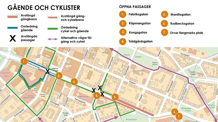 Karta gående och cyklister: Fabriksgatan-Engelbrektsgatan