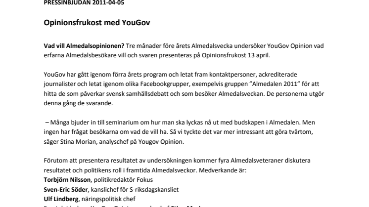 Påminnnelse: Opinionsfrukost med YouGov - Almedalsopinionen