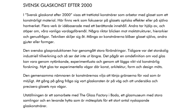SVENSK GLASKONST EFTER 2000 Pressinbjudan 5/2 10:00