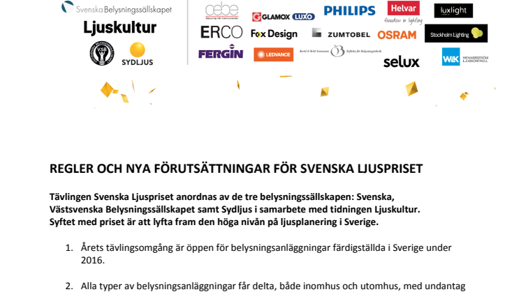 Regler för tävlingen Svenska Ljuspriset 2016