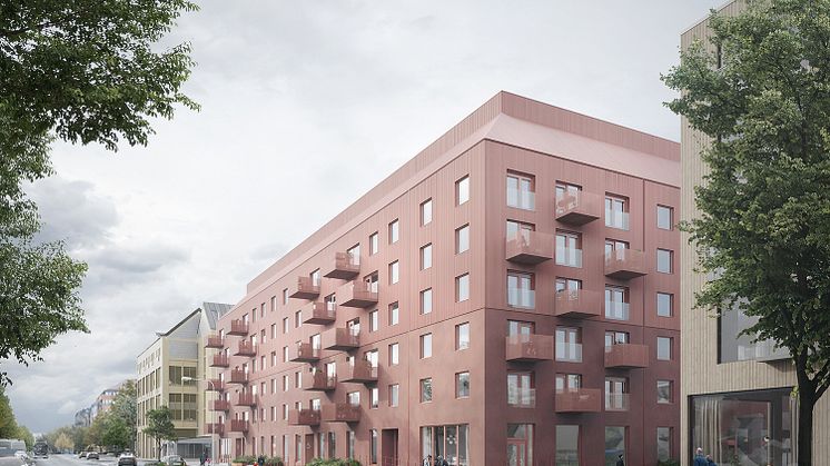 Vi fyller på med 108 bostäder och mer liv i Selma stad. Visionsbild: Sunnerö Architects