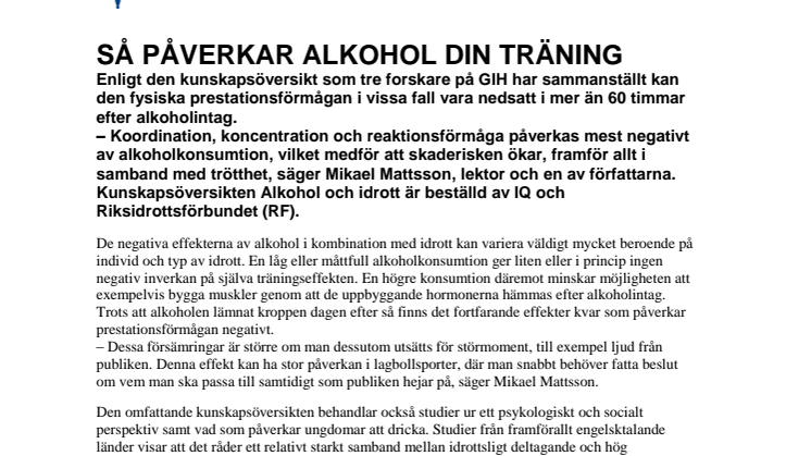 Ny kunskapsskrift: Så påverkar alkohol din träning