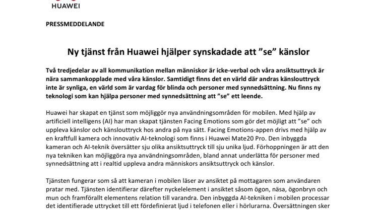 Ny tjänst från Huawei hjälper synskadade att ”se” känslor