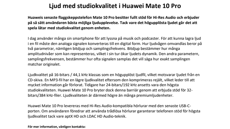 Ljud med studiokvalitet i Huawei Mate 10 Pro