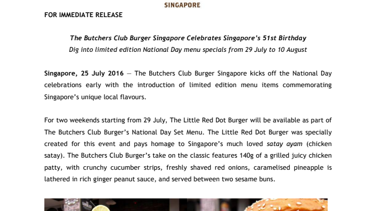 Dig into limited edition National Day menu specials from The Butchers Club Burger Singapore at Clarke Quay! 