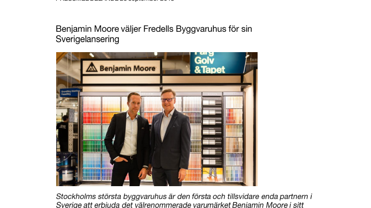 Benjamin Moore väljer Fredells Byggvaruhus för sin Sverigelansering