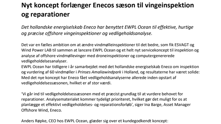 Nyt koncept forlænger Enecos sæson til vingeinspektion og reparationer