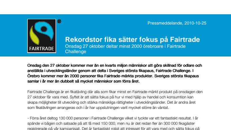 Umeåbor i rekordstor fika för att sätta fokus på Fairtrade