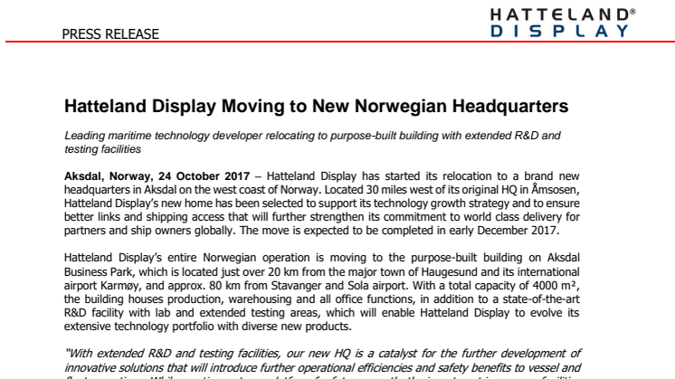 Hatteland Display: Hatteland Display Moving to New Norwegian Headquarters