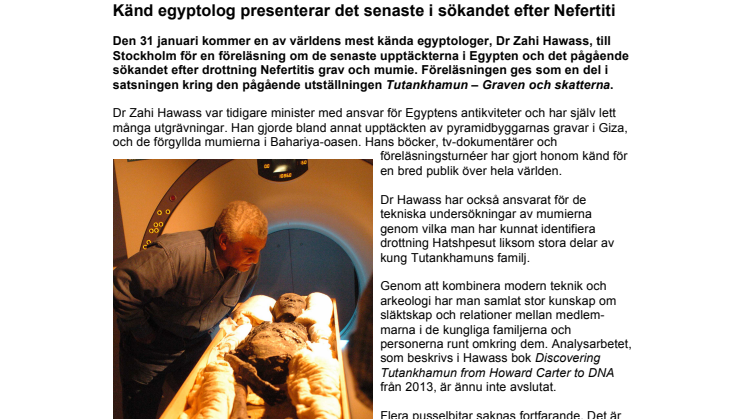 Känd epyptolog presenterar det senaste i sökandet efter Nefertiti