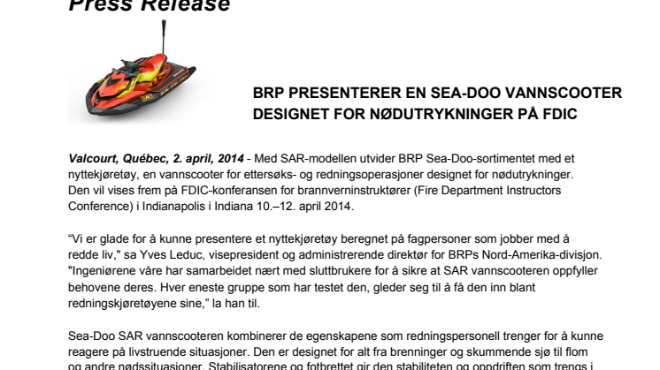 BRP PRESENTERER EN SEA-DOO VANNSCOOTER DESIGNET FOR NØDUTRYKNINGER 