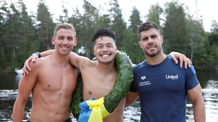 Japansk herrseger för första gången i Vansbrosimningens historia, Yasurani Hirai från Japan. Foto: Mickan Palmqvist