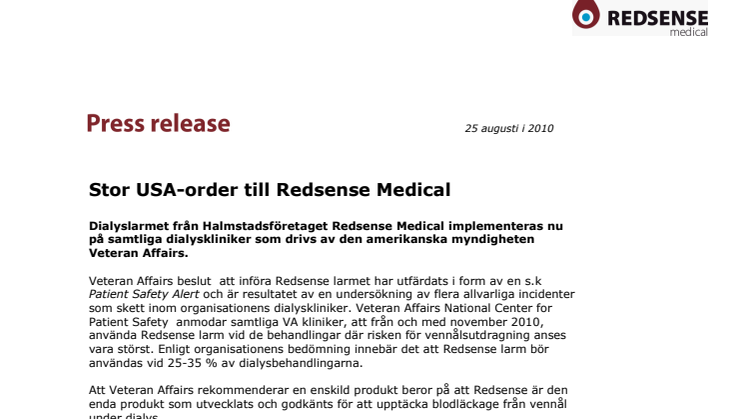 Stor USA-order till Redsense Medical 