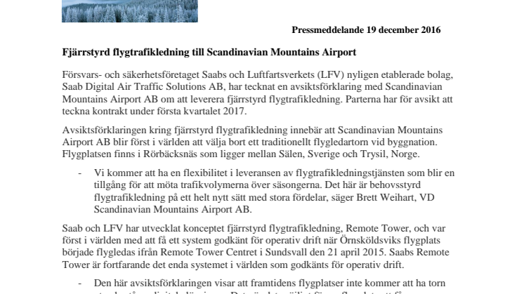 Fjärrstyrd flygtrafikledning till Scandinavian Mountains Airport
