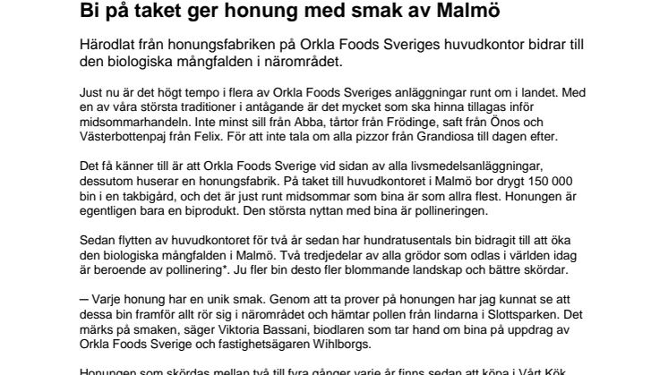 Bi på taket ger honung med smak av Malmö 
