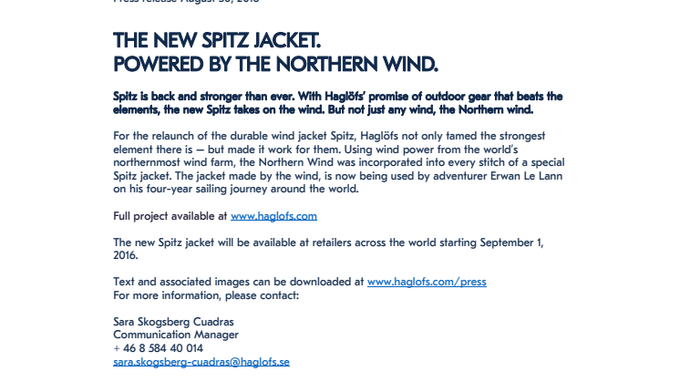 THE NEW SPITZ JACKET. POWERED BY THE NORTHERN WIND.