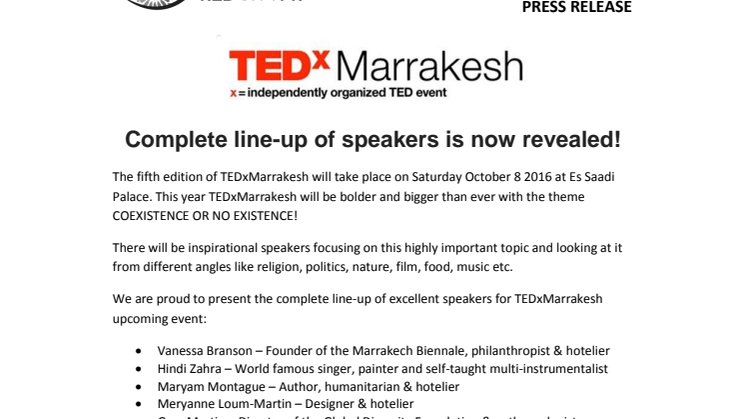 TEDxMarrakesh reveals complete line-up of speakers