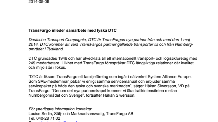 TransFargo inleder samarbete med tyska DTC