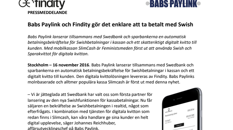 Babs Paylink och Findity gör det enklare att ta betalt med Swish