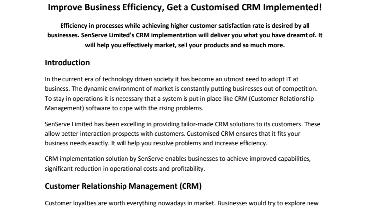 Improve Business Efficiency, Get a Customised CRM Implemented!