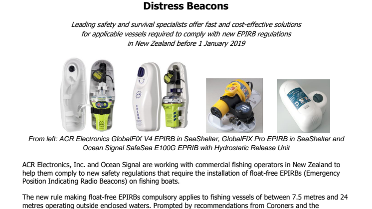 ACR Electronics and Ocean Signal Work with Commercial Fishing Operators to Meet Deadline for Installation of Float-Free Distress Beacons