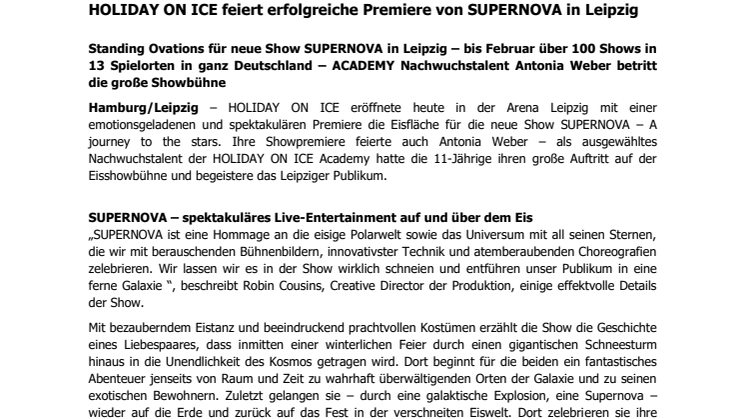 HOLIDAY ON ICE feiert erfolgreiche Premiere von SUPERNOVA in Leipzig