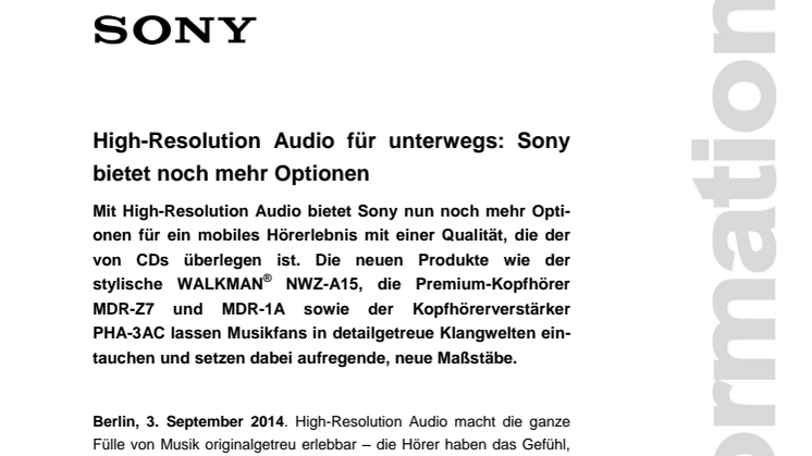 High-Resolution Audio für unterwegs: Sony bietet noch mehr Optionen