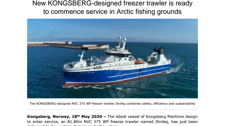 New KONGSBERG-designed freezer trawler is ready to commence service in Arctic fishing grounds