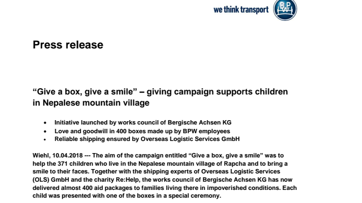 “Give a box, give a smile” – giving campaign supports children in Nepalese mountain village