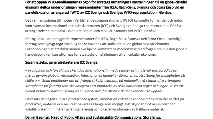 Svenska företag lyfte cirkulära utmaningar i WTO