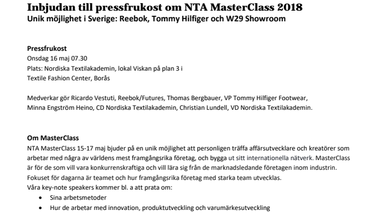 Inbjudan till pressfrukost om NTA MasterClass 2018