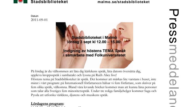 Stadsbiblioteket i Malmö: Invigning av höstens TEMA Språk i samarbete med Folkuniversitetet