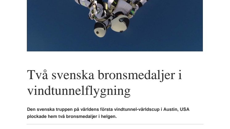 Två svenska bronsmedaljer i vindtunnelflygning