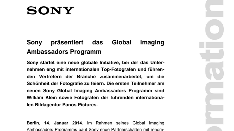 Sony präsentiert das Global Imaging Ambassadors Programm