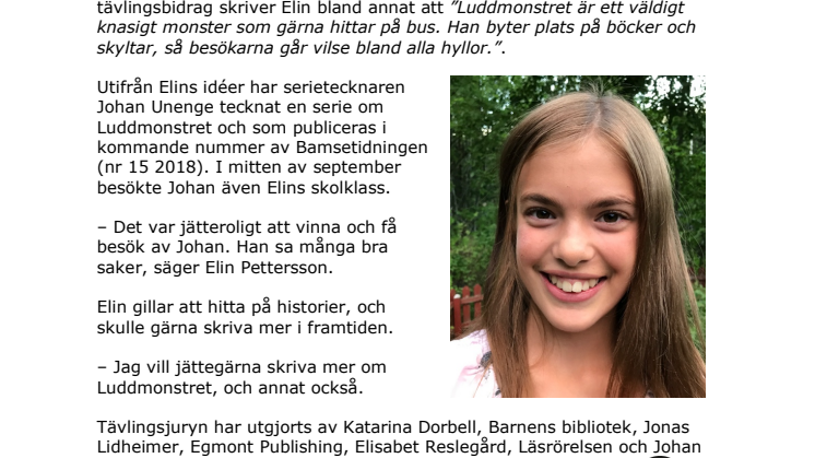10-åriga Elin från Gävle vann nationell serietävling – nu publiceras hon i Bamse