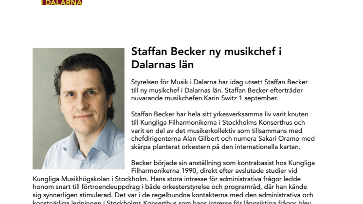 Staffan Becker ny musikchef för Musik i Dalarna 