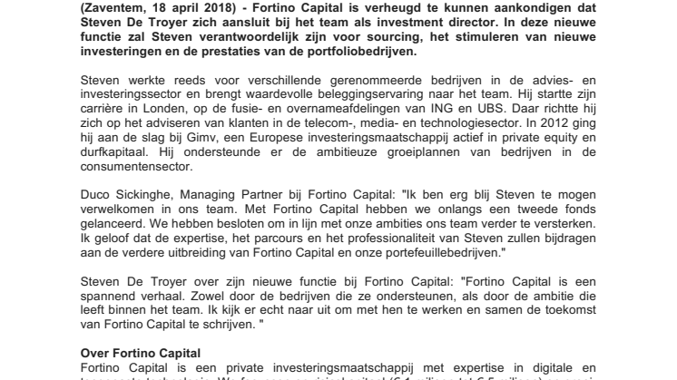 Steven De Troyer aan boord bij Fortino Capital als investment director  