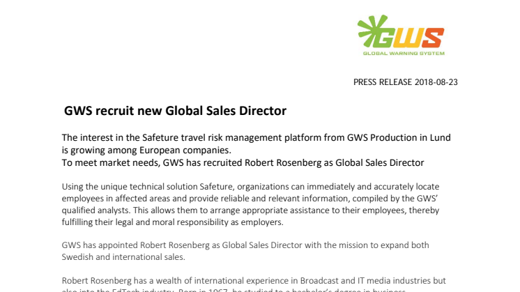 GWS recruit new Global Sales Director